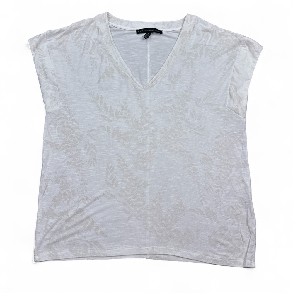 White House Black Market Blouse Top Womens Size Medium White Floral V Neck